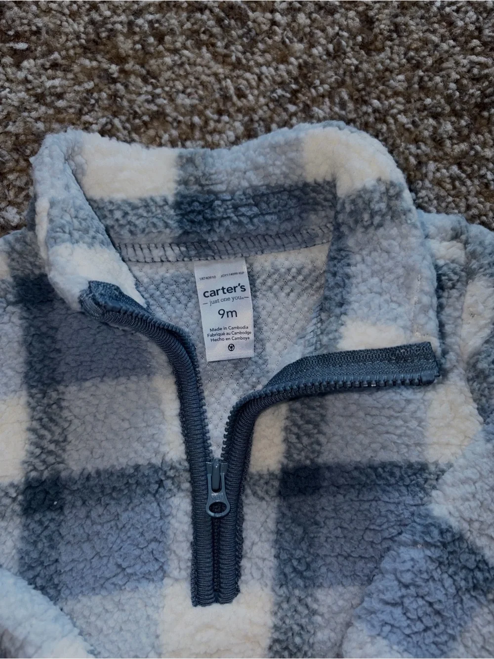 Carter's Blue and White Plaid Sherpa Half-Zip Pullover